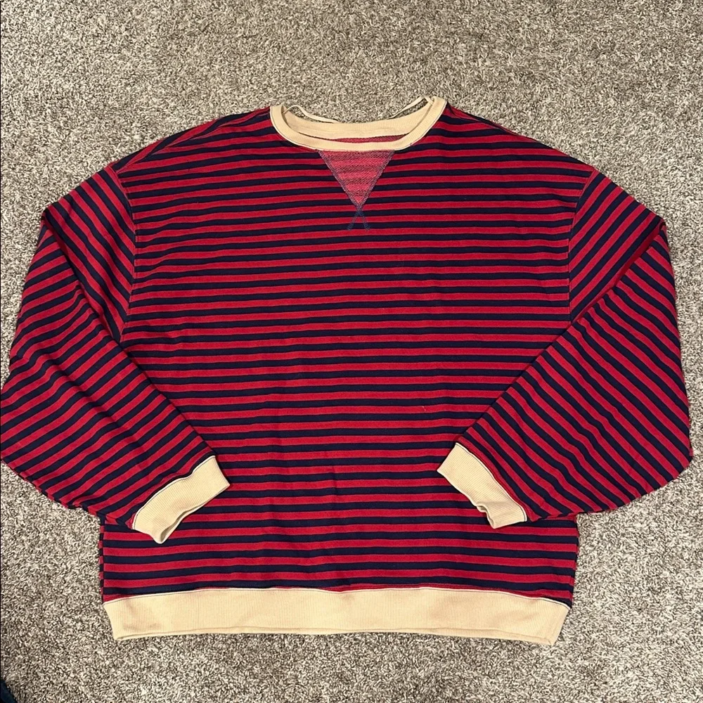 Free People Oversized Striped Pullover Sweatshirt Red Blue Slouchy Cozy Top